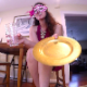 A plump, but attractive masked girl takes a shit while sitting on the edge of a chair onto a plate. She pisses into a glass and serves you her special meal for dinner. 191MB, MP4 file. Presented in 720P HD. About 14 minutes.